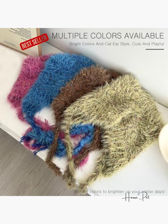 Cute Cat Ear y2k Furry Knit Beanie with Long Ear Straps Winter Hat main image 4